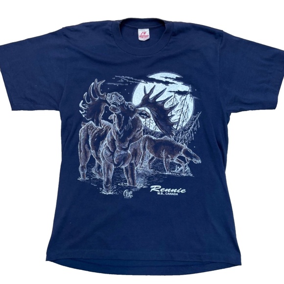 Vintage 90s Moose T Shirt Single Stitch Daquin L Graphic Nature Retro Rennie CA - Picture 1 of 11